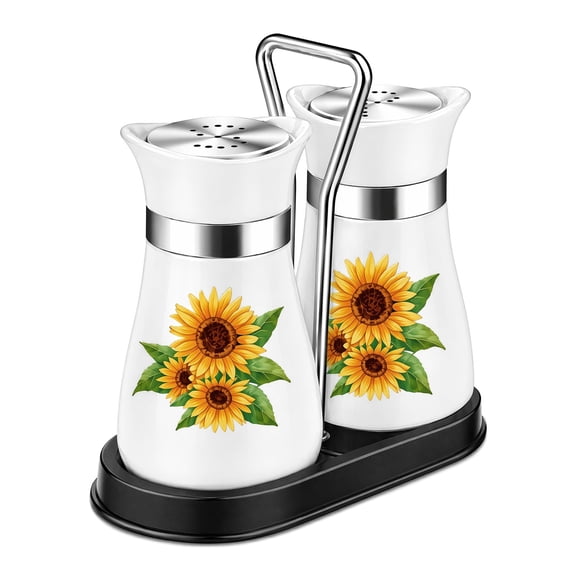 Sunflower Pattern Salt and Pepper Shakers Set (2 Pack), Easy to Fill & Identify,S/P Shaped Opening,Christmas gift(White)