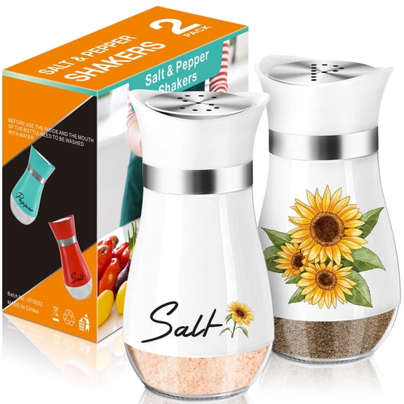 Sunflower Pattern Salt and Pepper Shakers Set (2 Pack), Easy to Fill & Identify,S/P Shaped Opening,Christmas gift