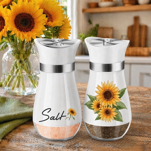 PANGTON VILLA 5 oz Pour Spout Glass Sunflower Sunflower Salt & Pepper Shakers 2 Pack