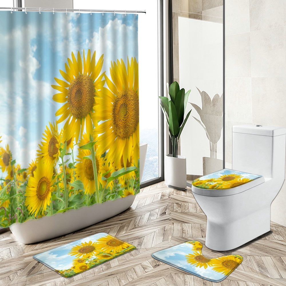 Sunflower Pattern Shower Curtain Flower Bloom Rural Summer Scenery ...