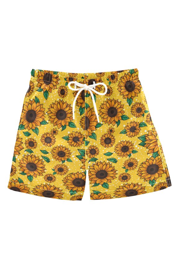 Sunflower Pattern Swim Trunks Quick Dry Beach Pool Board Shorts Lightweight Stylish Print Sizes 2T to XL