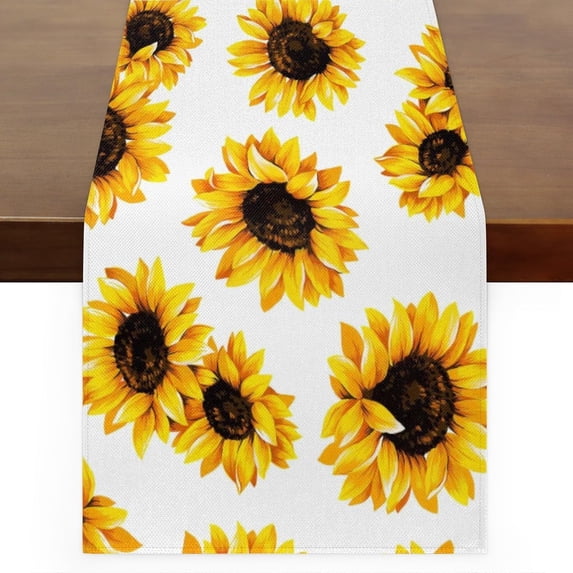 Sunflower Pattern Table Runner Linen Style 13x90 Inches Rustic Farmhouse Table Runner Kitchen Dining Table Decoration for Wedding Birthday Party Christmas