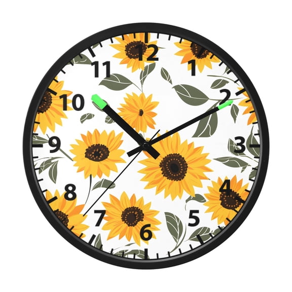 Sunflower Pattern Wall Clock 12 Inch Voice Activated Night Light Silent Non Ticking