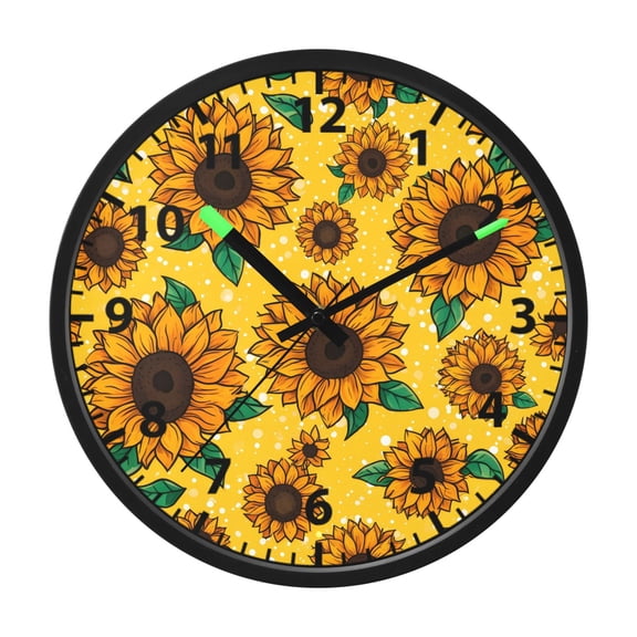 Sunflower Pattern Wall Clock 12 Inch Voice Activated Night Light Silent Non Ticking