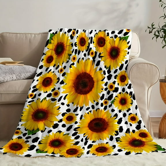 Sunflower Patterned Soft Fleece Throw Blanket Perfect for All Seasons