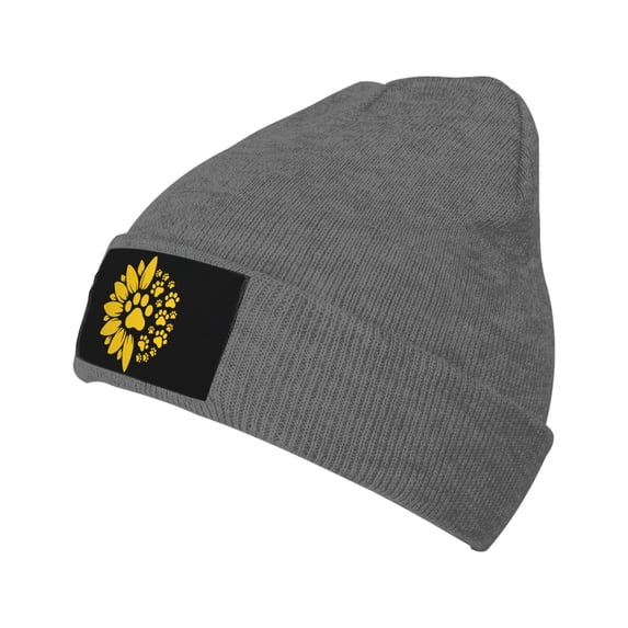 Sunflower Paw Print Men Women Knitted Hat Adult Knit Beanie For Fall Winter Knit Hat Cap