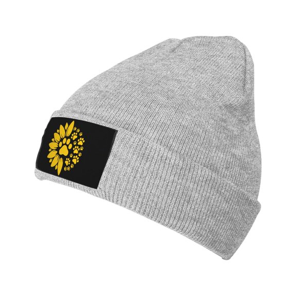 Sunflower Paw Print Men Women Knitted Hat Adult Knit Beanie For Fall Winter Knit Hat Cap