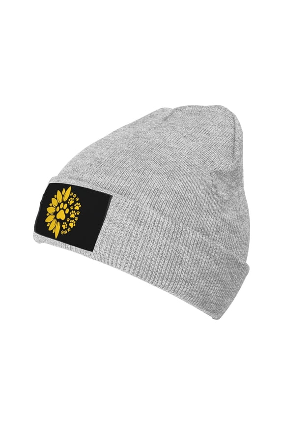Sunflower Paw Print Men Women Knitted Hat Adult Knit Beanie For Fall Winter Knit Hat Cap