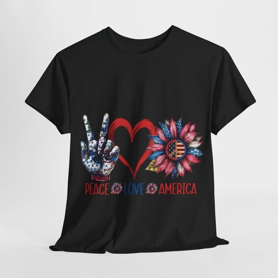 Sunflower Peace Love America 4th July USA American Pride Shirt ID-0608-FIWW