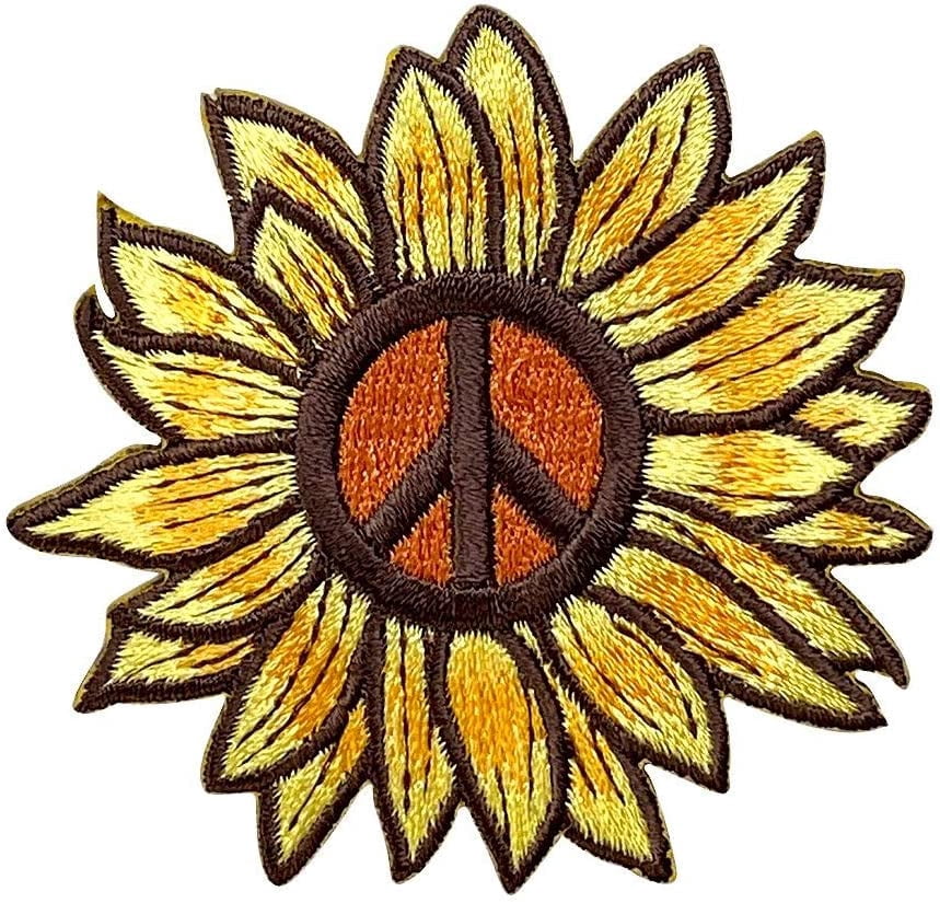 Sunflower Peace Sign Embroidered Iron on Patch