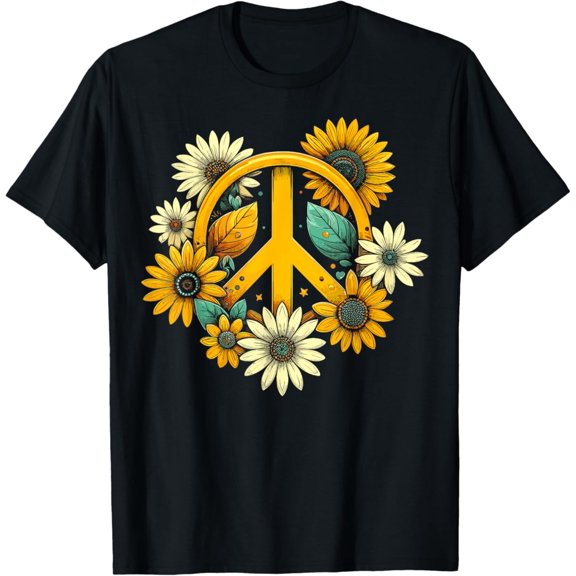 Sunflower Peace Sign Hippie Flower T-Shirt, F742 Sweatshirt All Size S-5XL