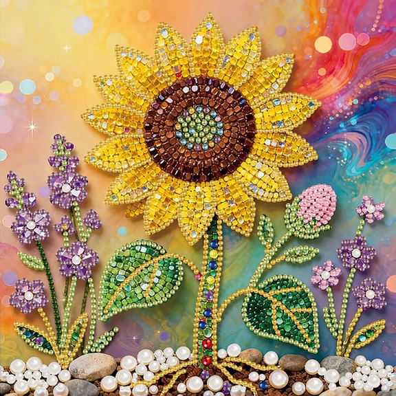 Sunflower Pearl Diamond Painting Kits for Adults, 5D DIY Lavender Diamond Art Pearl Painting Kit for Beginners, Special Shaped Rhinestones Gem Art for Home Wall Decor 12x12in