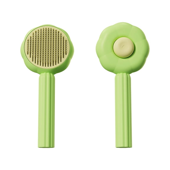 Sunflower Pet Comb, Self-Cleaning Needle Brush for Cats and Dogs, Ergonomic Handle, Tangle-Free Grooming Tool, Green