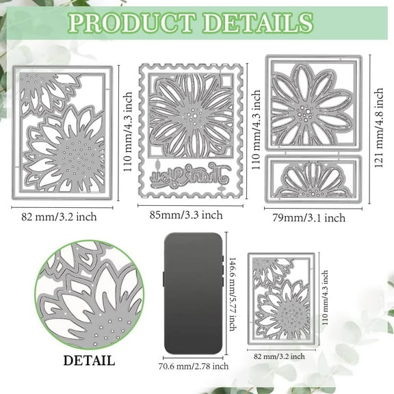 Sunflower Photo Frame Die Cuts for Card Making Floral Stamps Embossing Metal Cutting Dies Natural Flowers Paper Craft Die Cuts Stencils for Scrapbooking Craft Paper Birthday Card Gift Decor