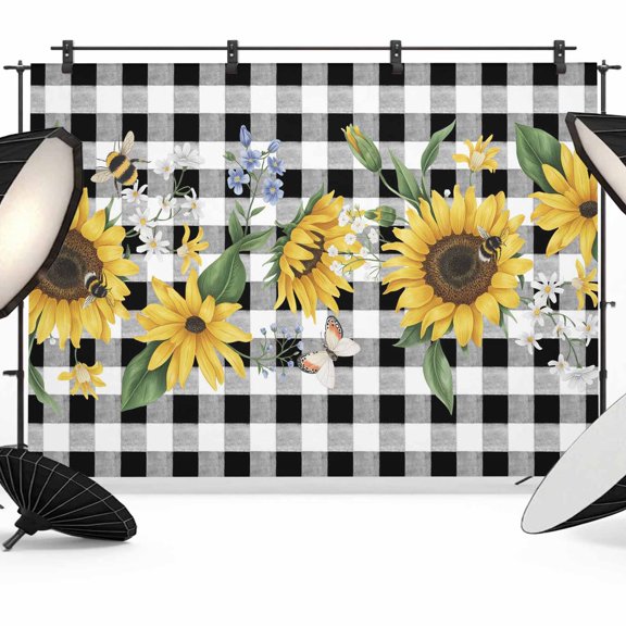Sunflower Photography Backdrop 7x5FT, Butterfly Bee Photo Backdrops, Background for Photography Studio Photo Studio Background, Back Drop for Photoshoot