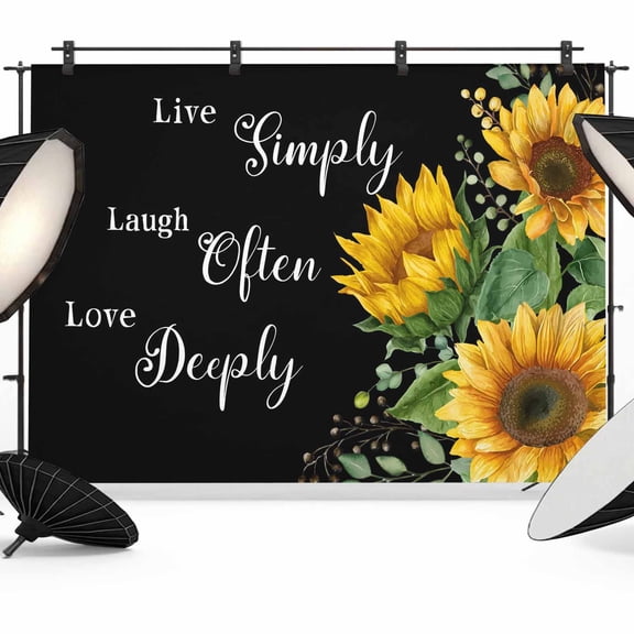 Sunflower Photography Backdrop 8x6FT, Live Simply Laugh Often Love Deeply Black Photo Backdrops, Background for Photography Studio Photo Studio Background, Back Drop for Photoshoot