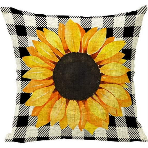 Sunflower Pillow Cover 18 x 18 Inch Spring Summer Floral Decorative Throw Pillow Case Buffalo Plaids Flower Home Sweet Home Cushion Cover for Home Office Farmhouse Sofa Decor