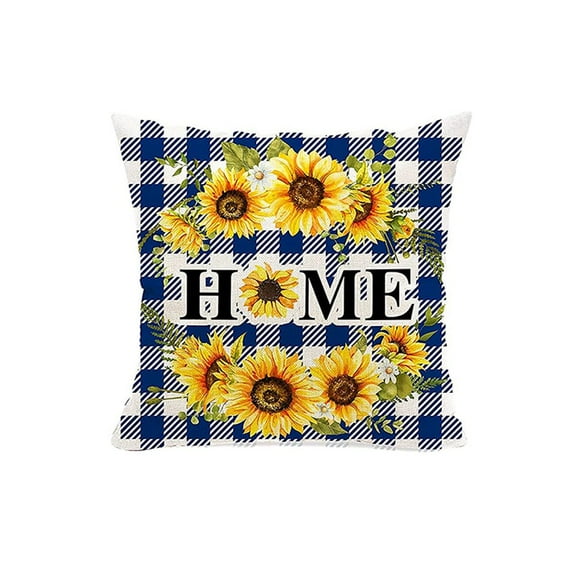 Sunflower Pillow Cover 18x18'' Decorative Throw Pillow Case Outdoor Sofa Couch Blue Buffalo Plaid Linen Farmhouse Sunflower Home Decor for Summer Fall Spring