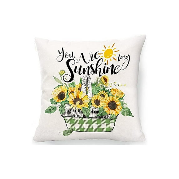 Sunflower Pillow Cover 18x18'' Decorative Throw Pillow Case Outdoor Sofa Couch Blue Buffalo Plaid Linen Farmhouse Sunflower Home Decor for Summer Fall Spring