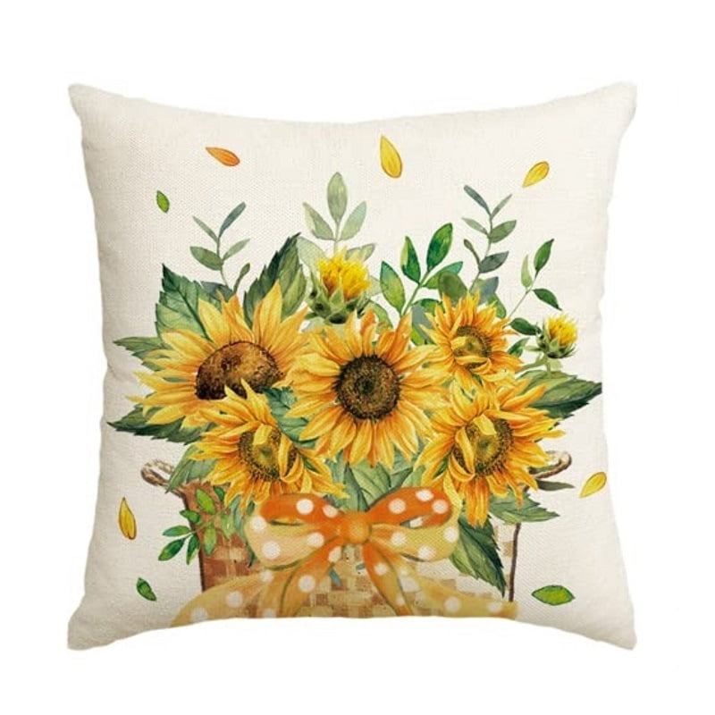Housse De Coussin Décorative Tournesol 18x18 Pouces, Lin Beige, Fermeture éclair
