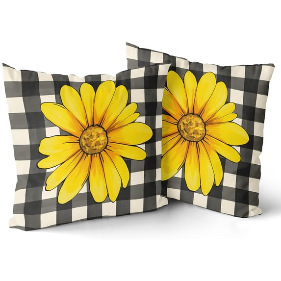 Sunflower Pillow Covers 18×18 Inch Set of 2 Black White Buffalo Check Farmhouse Spring Summer Decorative Indoor Throw Pillow Covers Cushion Cover for Home Decor Bedroom Living Room Couch Sofa Bed