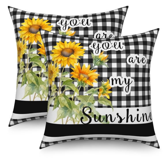 Sunflower Pillow Covers 18x18 Set of 2 Farmhouse Black And White Check Double-Sided Throw Pillow Covers for Couch