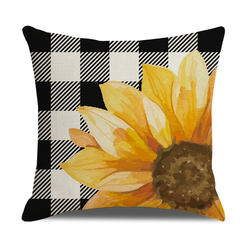 Sunflower Pillow Covers 18x18inch, Buffalo Plaid Sunflower Decor Summer