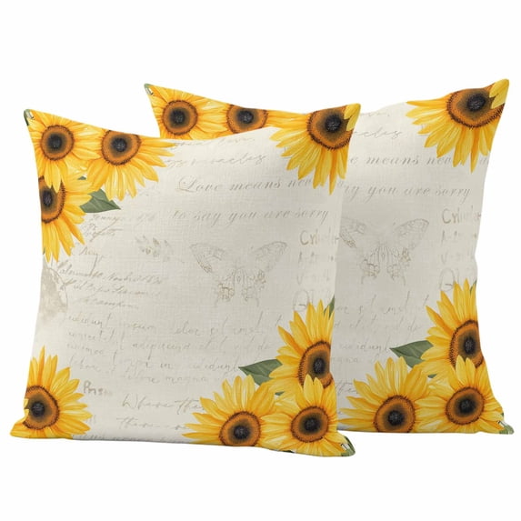 Sunflower Pillow Covers 2 Pack Country Yellow Sunflowers Floral Leaf Vintage Letter Background Pillowcase Waterproof Outdoor Throw Pillow Cover for Patio Garden Square Cushion 20”x20”