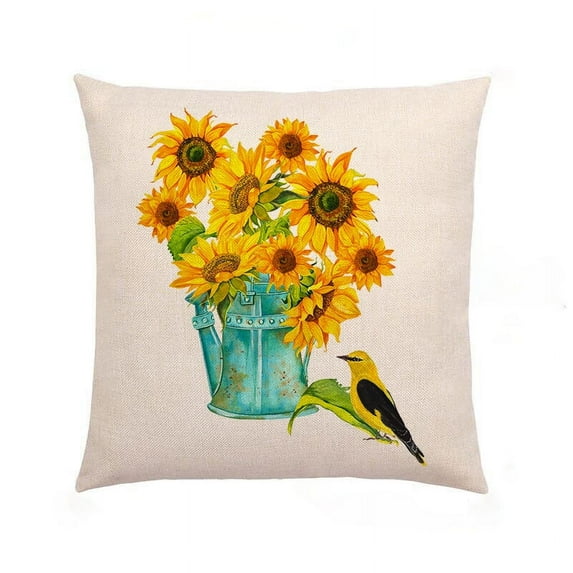 Sunflower Pillow Covers, Buffalo Plaid Sunflower Decor Summer Pillow Covers for Couch Sofa Indoor Outdoor Yellow Sunflower Pillows Summer Decorations, 18x18inch