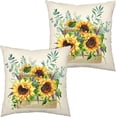 thumbnail image 1 of Sunflower Pillow Covers Spring Summer Floral Throw Pillow Covers Set of 2 Sunflowers with Eucalyptus Leaves Farmhouse Pillow Case 18x18 for Sofa Car Patio, Linen, 1 of 6