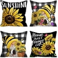 thumbnail image 1 of Sunflower Pillow Covers, Sunflower Decor Gnomes Pillow Covers 18x18 Set of 4, Sunflower Decorative Black Buffalo Plaid Gnomes Throw Pillow Covers for Couch Sofa Living Room Indoor Outdoor, 1 of 6