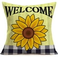 thumbnail image 1 of Sunflower Pillow Covers with Welcome Words Farmhouse Decorative Throw Pillow Covers Home Decor Pillow Cases Square Cushion Covers for Kids Room Sofa 16x16 inch, 1 of 5