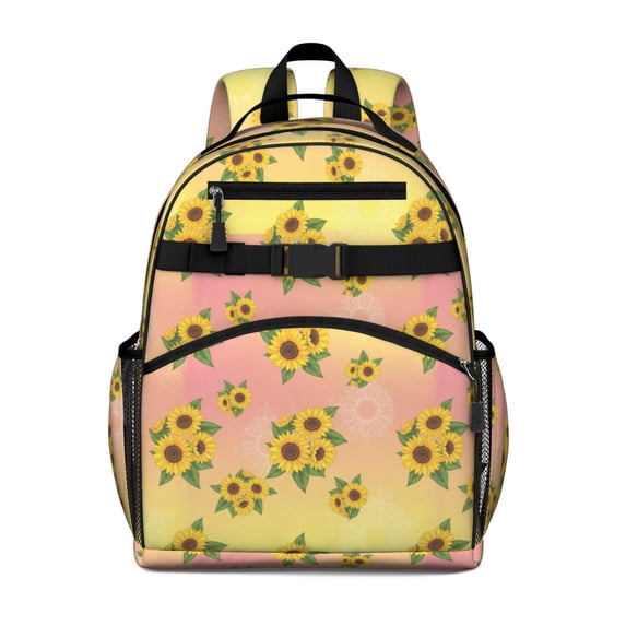 Sunflower Pink Pattern Cute School Backpack Bag for School with Padded Back and Adjustable Shoulder Straps 15.25"x11.5"x5.25"