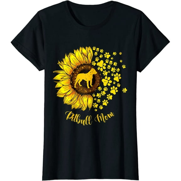 Sunflower Pitbull Mom Dog Lover T-Shirt Women Tops