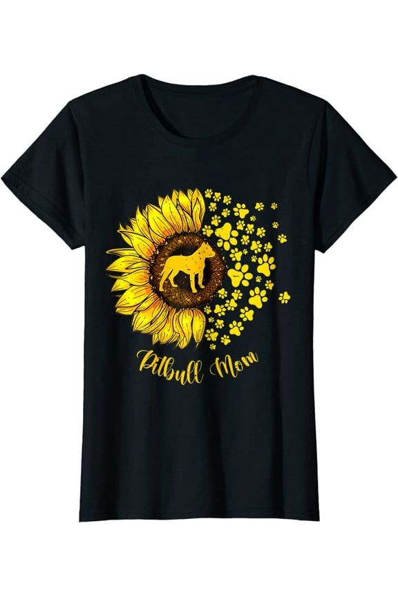 Sunflower Pitbull Mom Dog Lover T-Shirt Women Tops