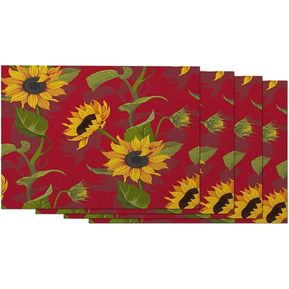 Sunflower Placemats Floral Blossom Bouquet Heat Resistant Dining Table Place Mats Stain Resistant, 12 X 18 Inches, Set of 4 Red