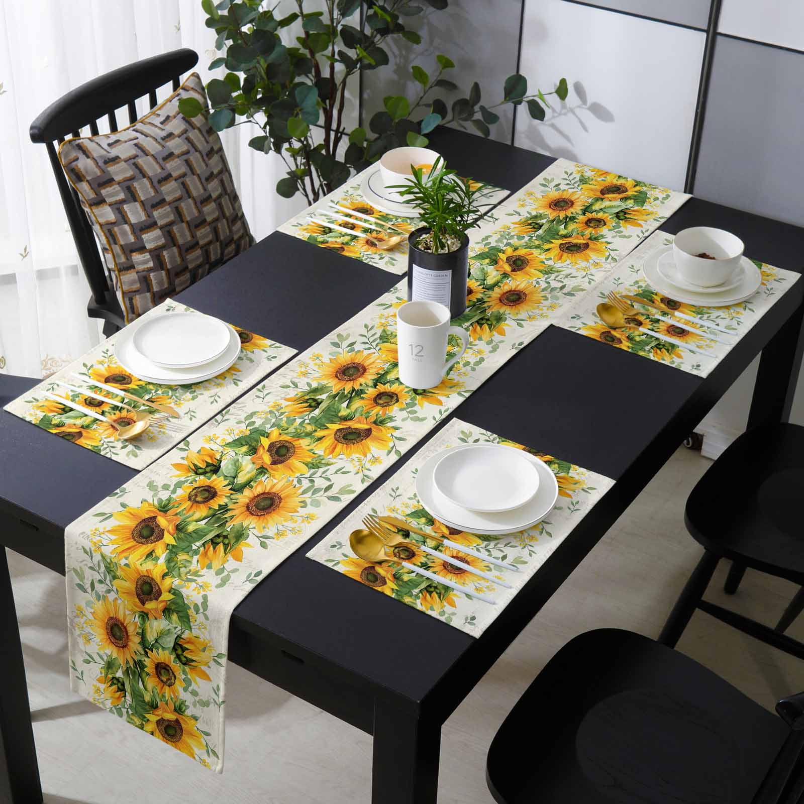 Sunflower Placemats Set of 4 with 70 Inches Long Table Runners,Country ...