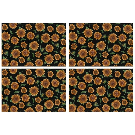 Sunflower Placemats Set of 4, Heat Resistant Machine Washable Durable Linen Table Mats with Boho Rustic Floral Pattern Featuring Yellow Blooms, Bees, and Butterfly Designs