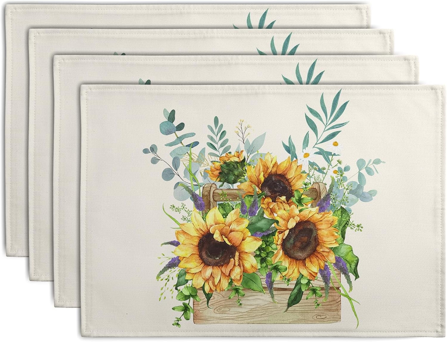 Sunflower Placemats Set of 4 Spring Summer Yellow Floral Linen Heat ...