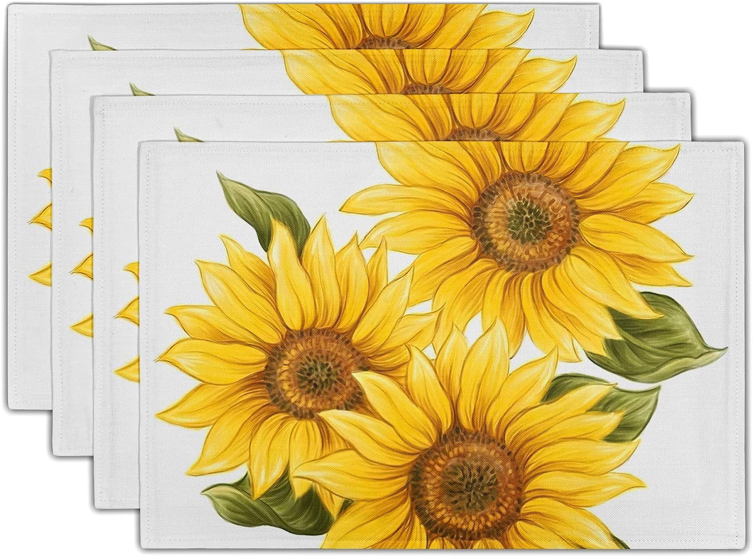 Sunflower Placemats Set of 4 Watercolor Sunflower Washable Non-Slip ...