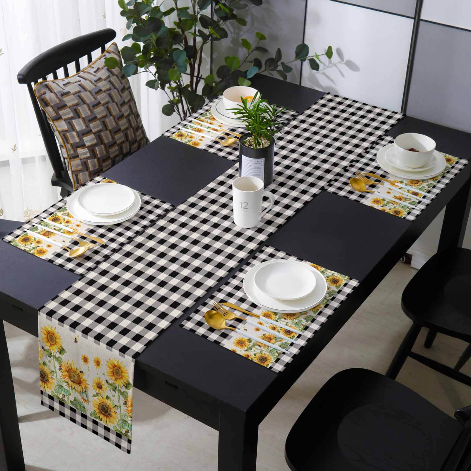 Sunflower Placemats Set of 6 with 70 Inches Long Table Runners,Retro ...