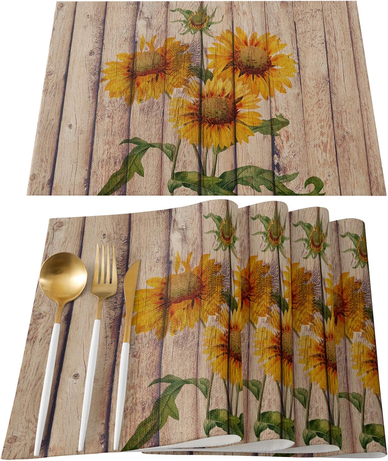 Sunflower Placemats Set of 6, Cotton Linen Heat Resistant Table Mats ...
