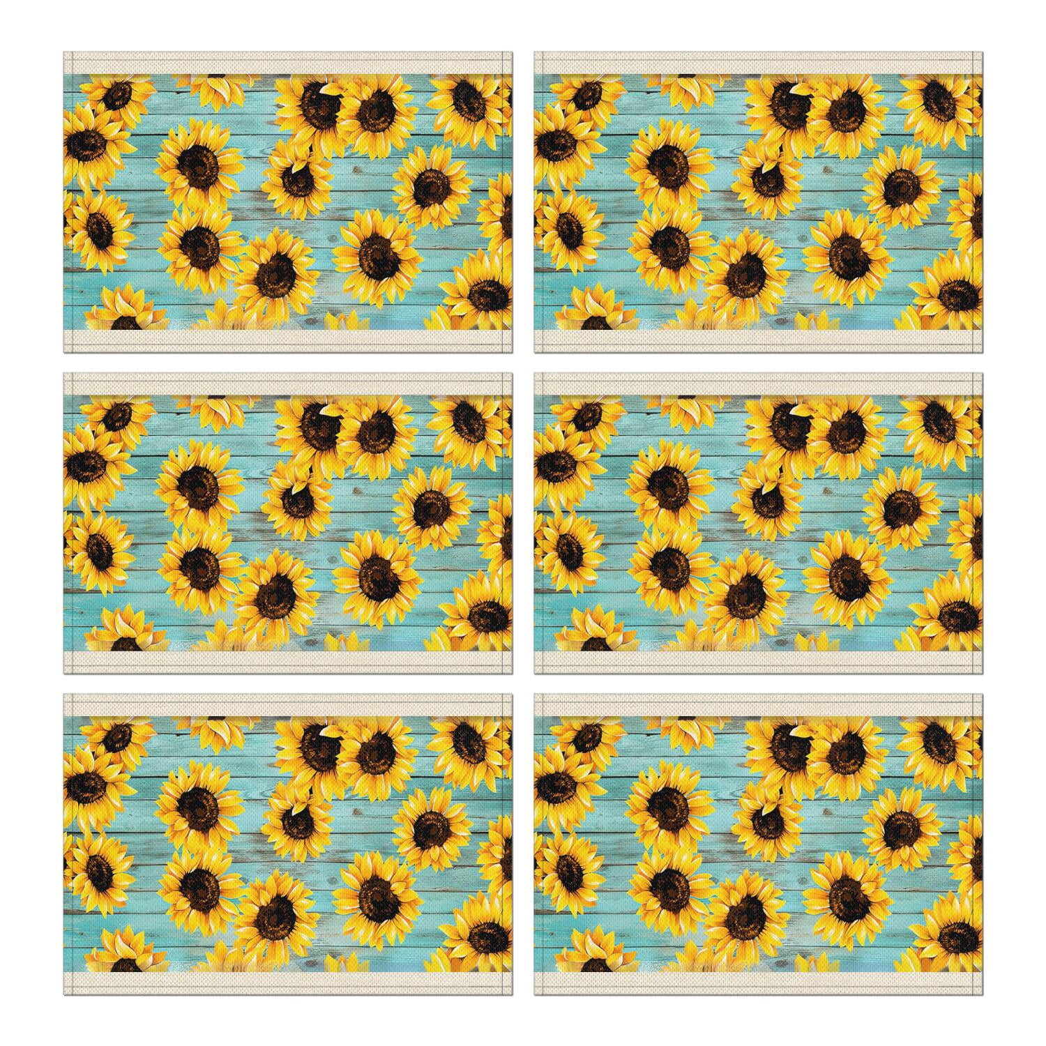 Sunflower Placemats Set of 6, Machine Washable Durable Linen Table Mats ...