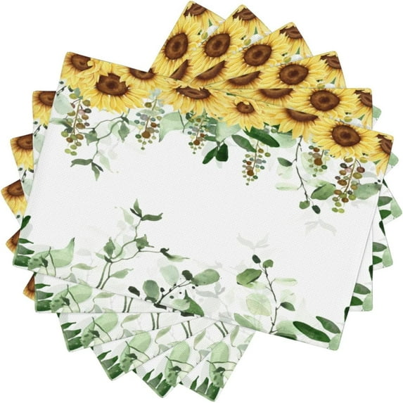 Sunflower Placemats Set of 6,Spring Summer Yellow Floral Flowers Rustic Vintage Dining Table Place Mats, Kitchen Decor Home Decoration 6 PCS, Style-13