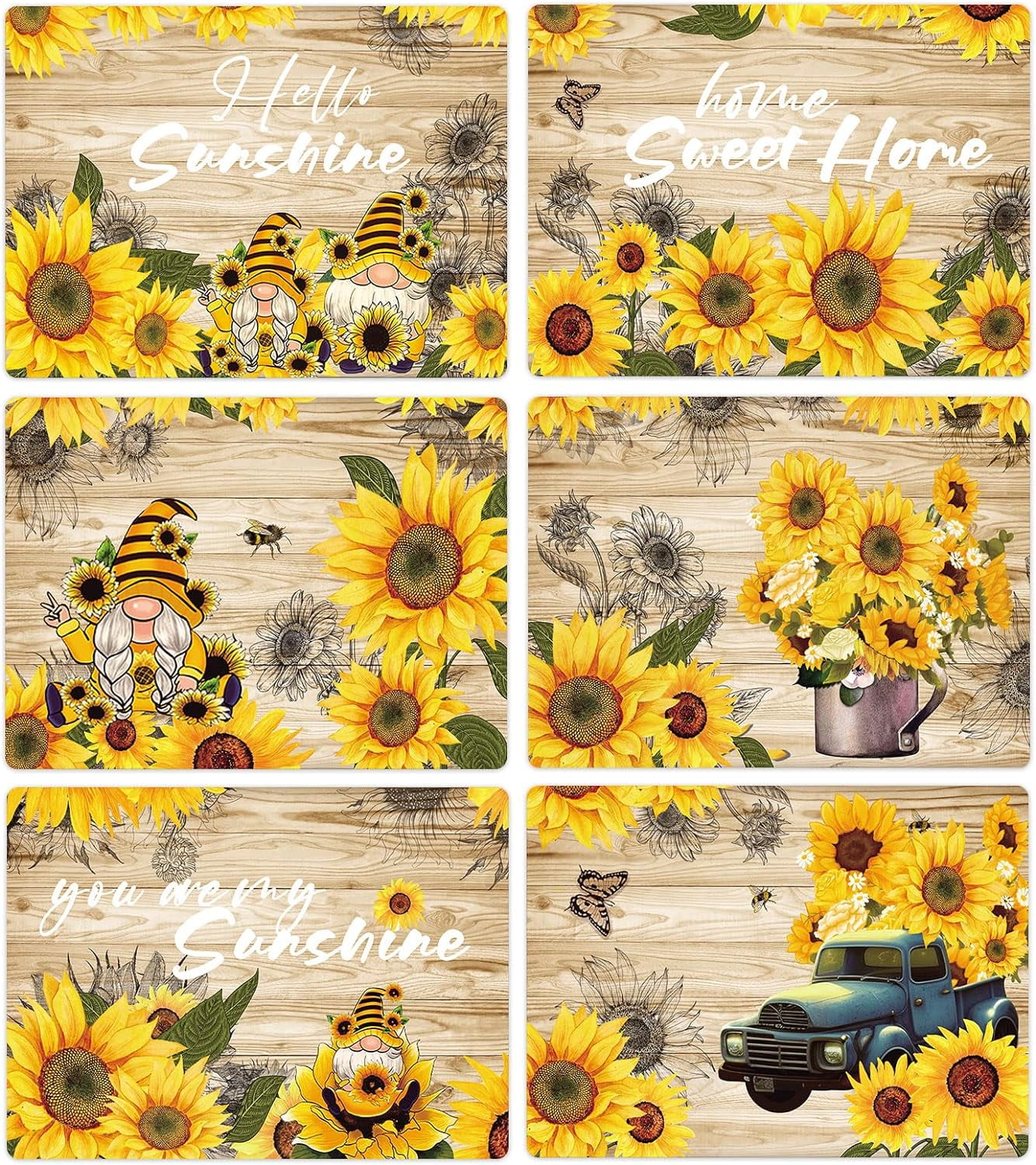 Sunflower Placemats Set of 6 Sunshine Plastic Table Mats Vintage