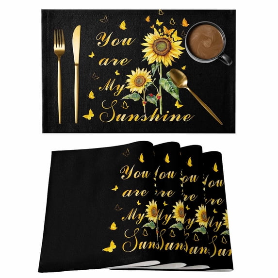 Sunflower Placemats Set of 6, Vintage Botanical Placemats for Dining Table, Place Mats for Kitchen Tabletop, Waterproof Wipeable Dining Table Mats Set