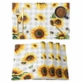 thumbnail image 1 of Sunflower Placemats Set of 8, Farmhouse Grey Buffalo Check Floral Bee Placemats for Dining Table, Place Mats for Kitchen Tabletop, Waterproof Wipeable Dining Table Mats Set, 1 of 9