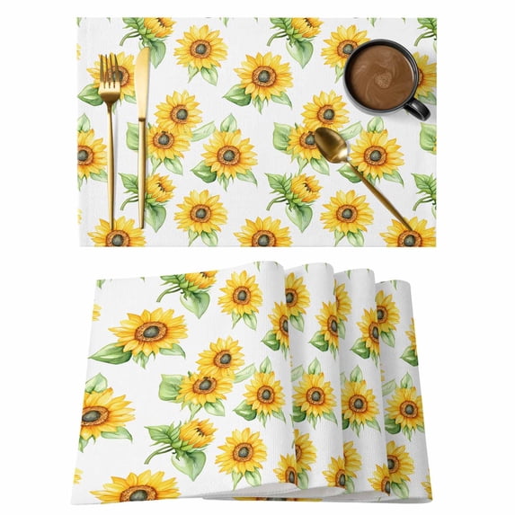 Sunflower Placemats Set of 8, Summer Yellow Plant Floral Leaf Country Farmhouse Non-Slip Place Mats Washable Table Mats for Kitchen Dining Table Decorations Indoor/Outdoor