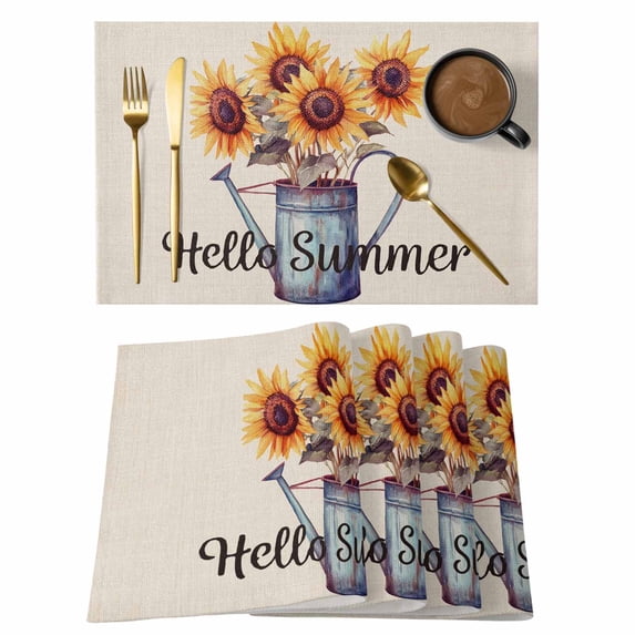 Sunflower Placemats Set of 8 Yellow Wildflower Garden Motifs Watercolor Place Mats Indoor Wipeable Table Mats Washable Cloth Dining Table Placemats for Kitchen Holiday Party Home Decor 13x19 Inch