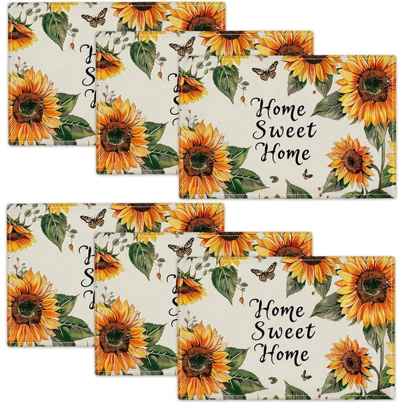 Sunflower Placemats Set of 6 Home Sweet Home Table Mats Washable Farmhouse Place Mats for Party Indoor Kitchen Dining Table Decoration 12x18 Inch